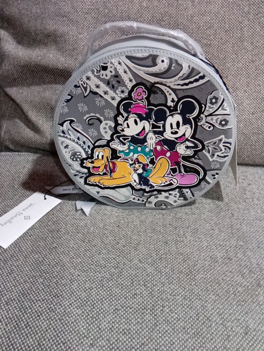 Disney Kids Gray Round Mickey & Friends Cosmetic Bag with Pink Accents